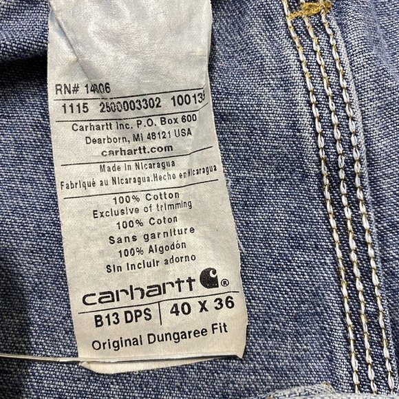 CARHARTT Original Dungaree Fit Straight Leg Blue Denim Jeans Mens Size 40 W 36 L - Picture 11 of 12